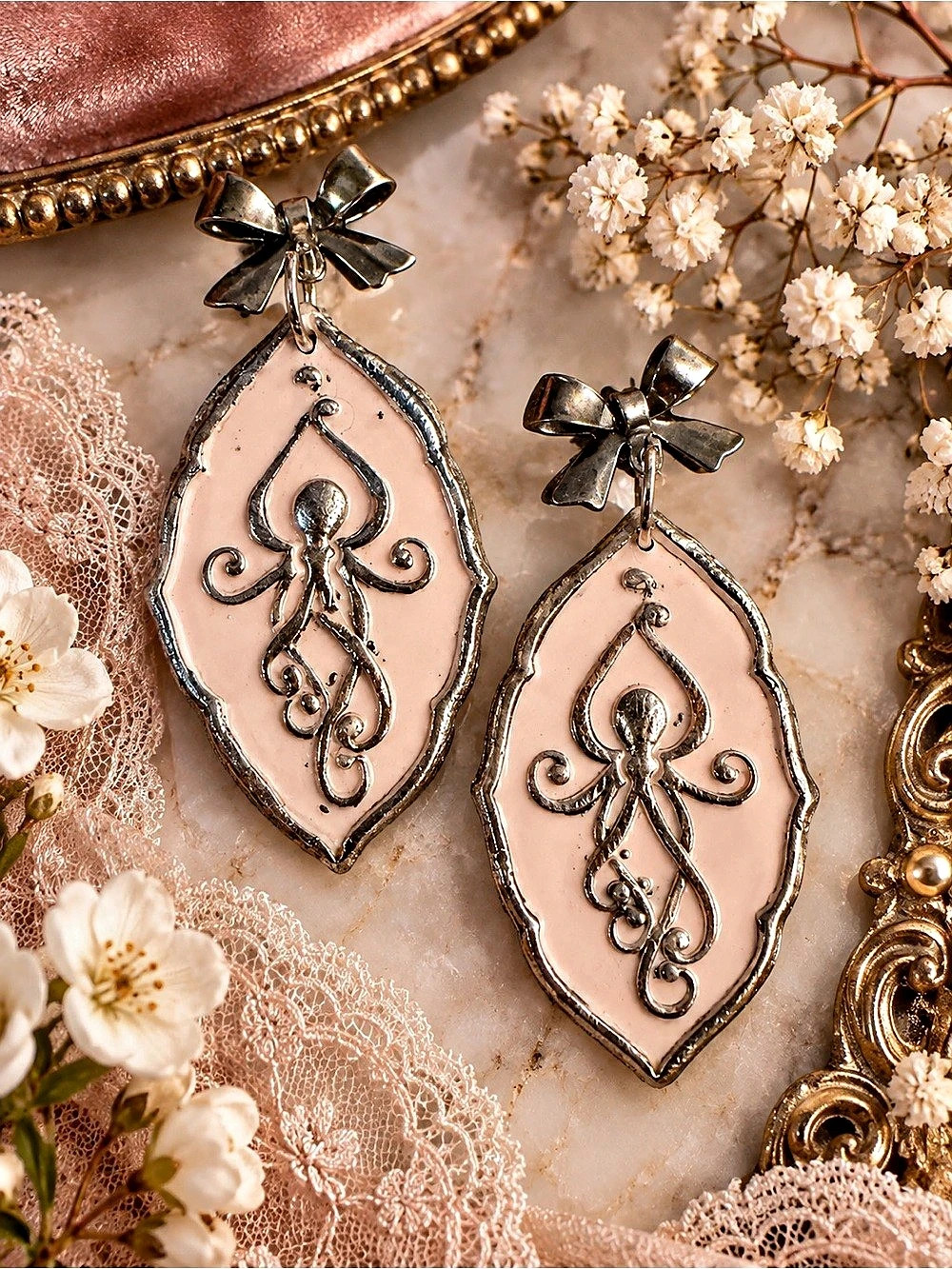 Pink & Silver Drop Earrings